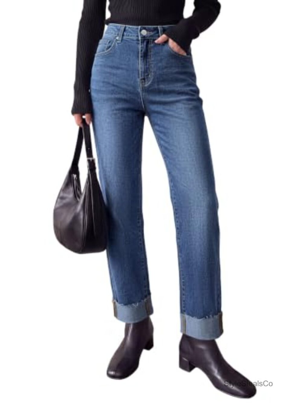 High Waisted Wide Leg Baggy Jeans Stretchy Loose Fit Raw Hem Denim Pants